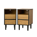 2pc Bedside Tables 2 Drawers Shelf Nightstand Natural