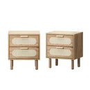 2x Bedside Table 2 Drawers Rattan Natural