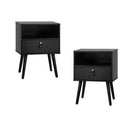 2X Bedside Tables with Leather Handle Black
