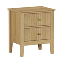 Bedside Table 2 Drawers Nightstand Gold Handle Natural