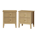 2pc Bedside Table 2 Drawers Nightstand Gold Handle Natural
