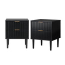 2pc Bedside Table 2 Drawers Cabinet Metal Handle Black