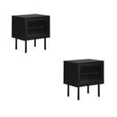 2X Bedside Tables Storage Cabinet Glass Door Black