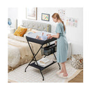Folding Baby Change Table with Storage Basket and Shelf for Infant and Toddler Black