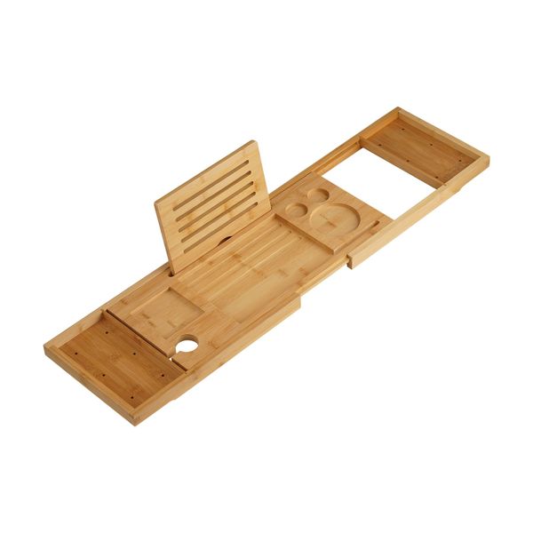 Freestanding Expandable Bamboo Bath Caddy Wine Glass Holder