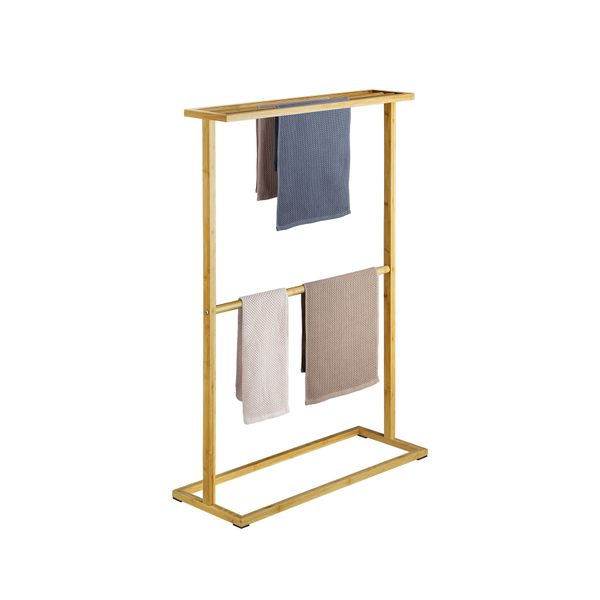 Bamboo Bath Towel Stand Rail Rack Shelf Drying Bar