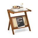 Boho Bamboo End Table With Tempered Glass Top