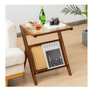 Boho Bamboo End Table With Tempered Glass Top