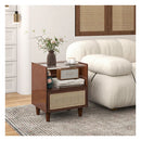 Bamboo Rattan Nightstand With Drawer And Solid Wood Legs For Bedroom