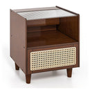 Bamboo Rattan Nightstand With Drawer And Solid Wood Legs For Bedroom