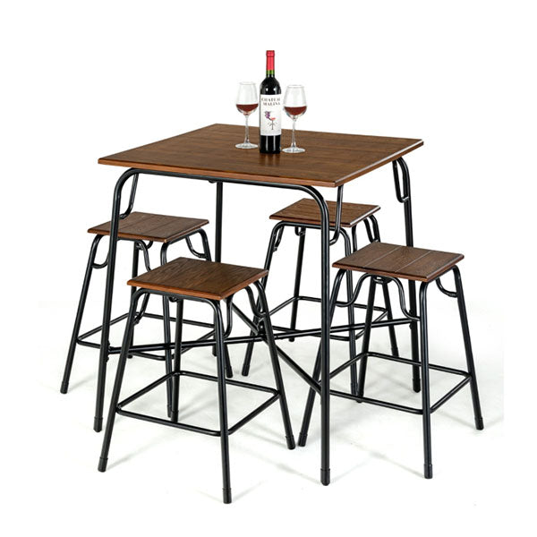 5 piece Bar Table Set with Backless Stools for Apartment