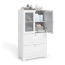 Bathroom Storage Cabinet With 2Drawers And 2Frosted Glass Doors White