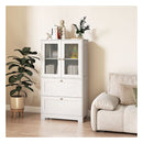 Bathroom Storage Cabinet With 2Drawers And 2Frosted Glass Doors White