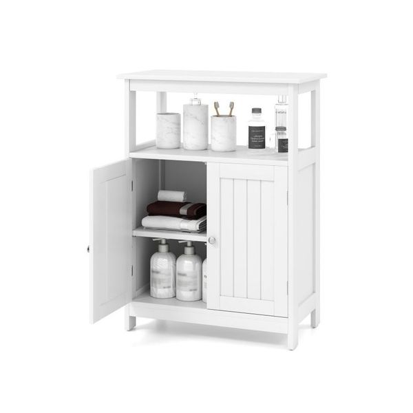 Bathroom Storage Cabinet With 2 Doors And 2 Open Shelves