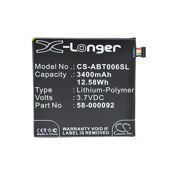 Cameron Sino Cs Abt006Sl 3400Mah Battery For Amazon Fire Hd 6