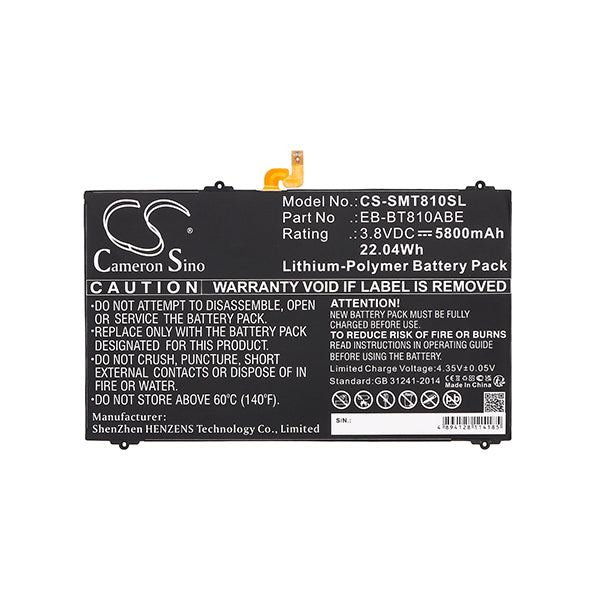 Cameron Sino Cs Smt810Sl 5800Mah Battery For Samsung Sm T810 Galaxy