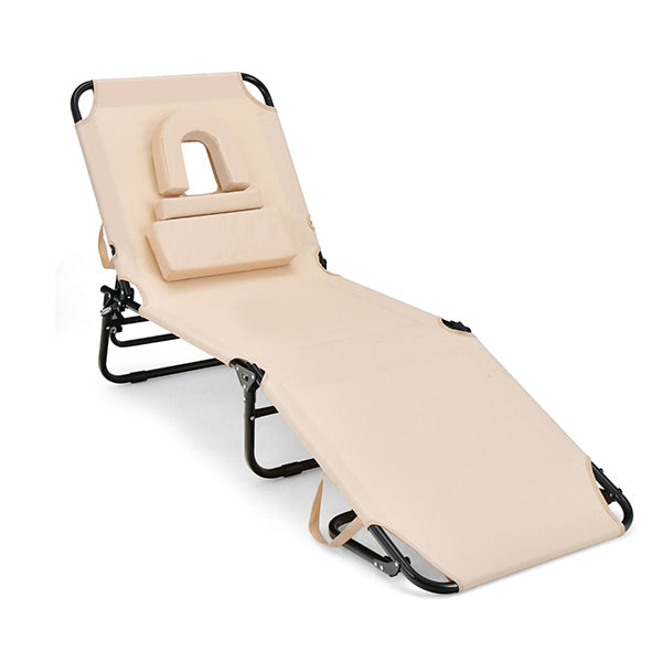 Reclining Beach Chair With Detachable Pillows For Outdoor