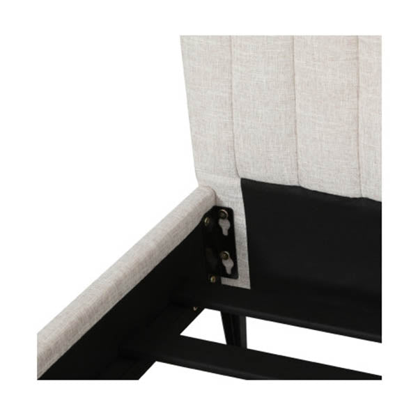Bed Frame King Bed Base w Headboard Beige Fabric Wooden Slats Metal Legs