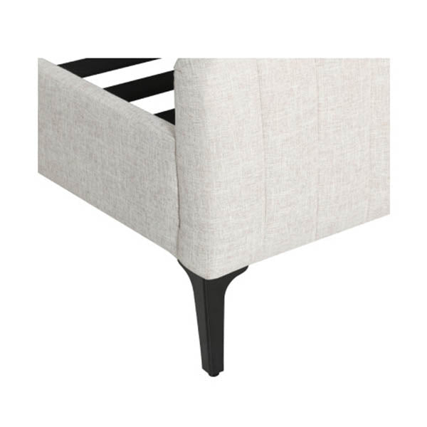 Bed Frame King Bed Base w Headboard Beige Fabric Wooden Slats Metal Legs
