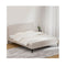 Bed Frame King Bed Base w Headboard Beige Fabric Wooden Slats Metal Legs