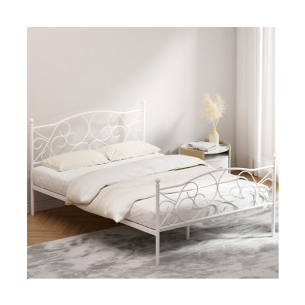 Bed Frame Metal Bed Base Double Size Platform Foundation White Groa