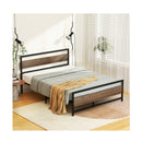 Bed Frame Metal Bed Base Double Size Platform Wooden Headboard Black Drew
