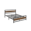 Bed Frame Metal Bed Base Queen Size Platform Wooden Headboard Black Drew