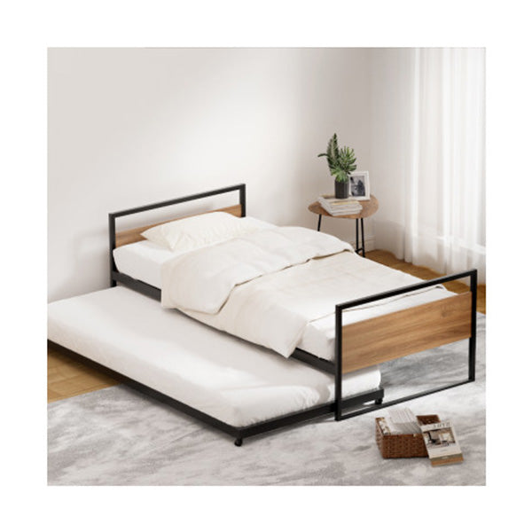 Bed Frame Metal Bed Base With Trundle Daybed Wooden Headboard Single Dean