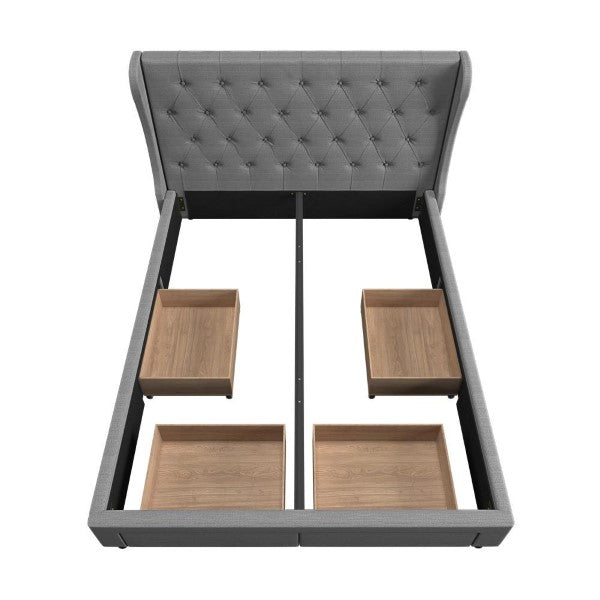 Bed Frame Queen Size with 4 Storage Drawers