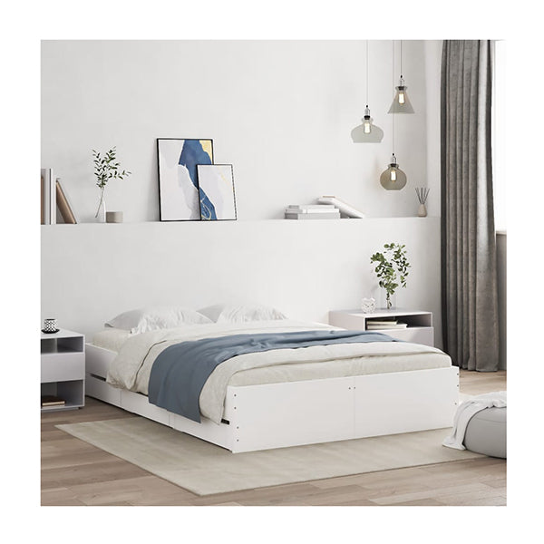 Bed Frame With Drawers Without Mattress White 135X190 Cm