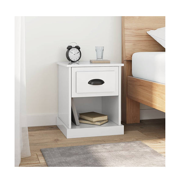 Bedside Cabinets 2 Pcs High Gloss White Engineered Wood