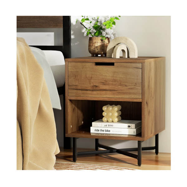 Bedside Table Drawers Shelf Side Nightstand Storage Bedroom Rust Oak