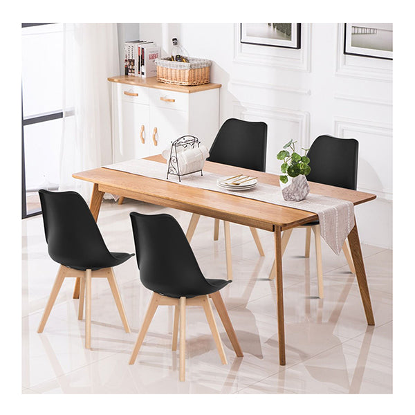 4 Pieces Beech Dining Chairs With Pu Padded Cushion For Kitchen