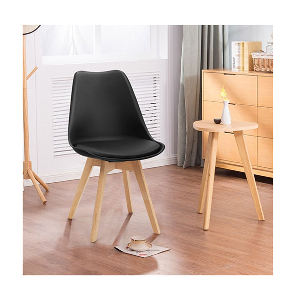 4 Pieces Beech Dining Chairs With Pu Padded Cushion For Kitchen