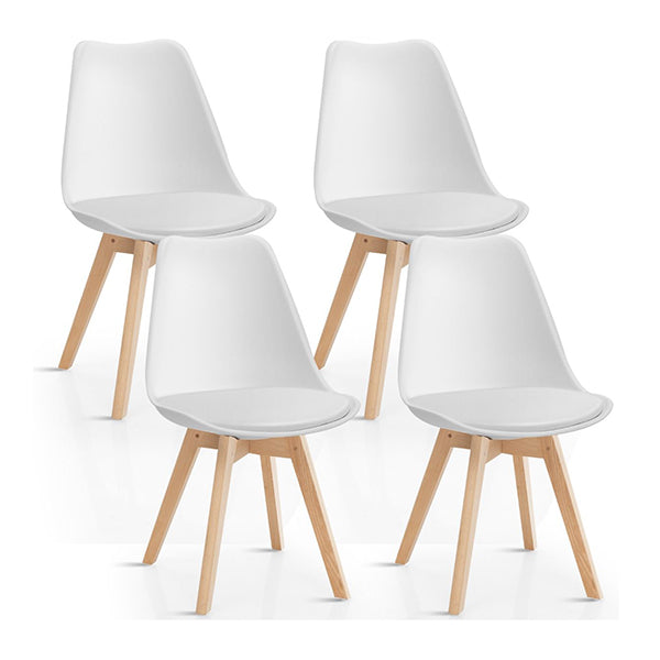 4 Pieces Beech Dining Chairs With Pu Padded Cushion For Kitchen