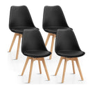 4 Pieces Beech Dining Chairs With Pu Padded Cushion For Kitchen