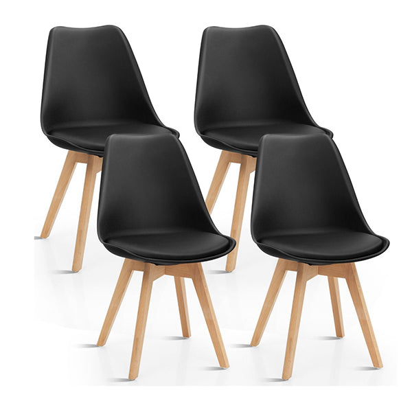 4 Pieces Beech Dining Chairs With Pu Padded Cushion For Kitchen