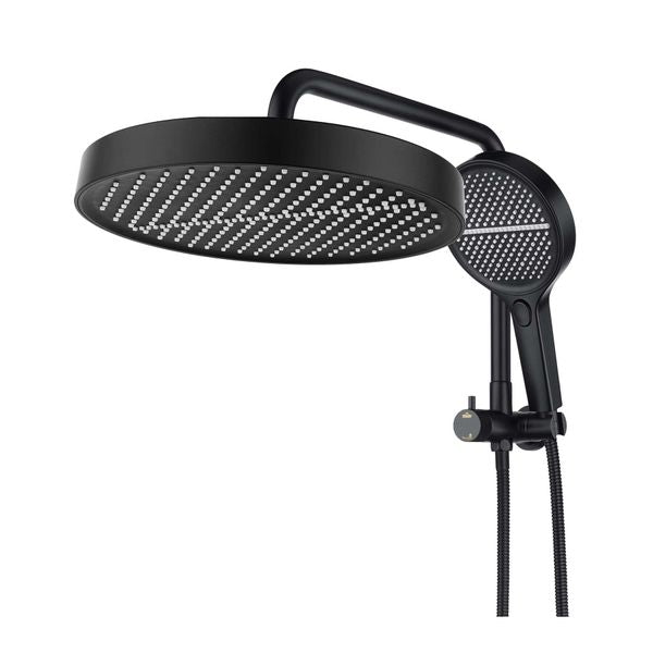 Black 13 Inch Twin Rain Shower Head With Shower Mixer Rail 4 Mode