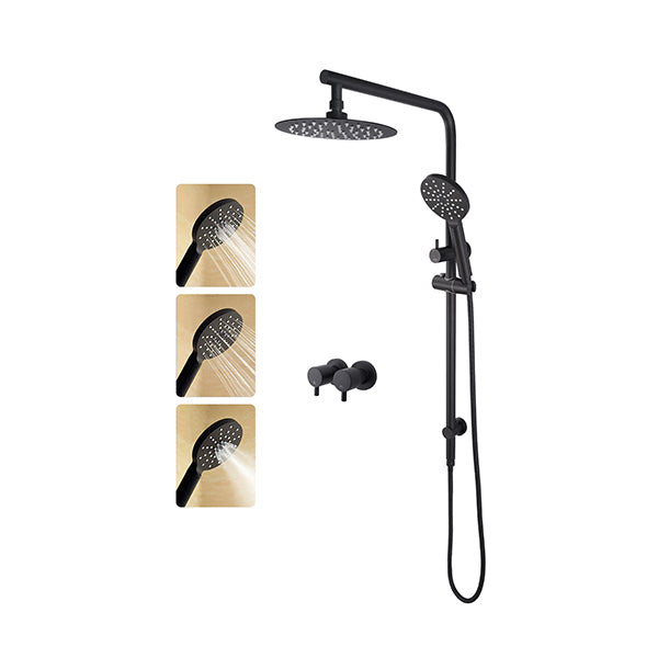 8 Inch Ss304 Shower Heads Set 3 Modes Handheld Head Wall Taps Black