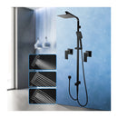 Black 8 Inch Thin Rain Shower Head Set Gooseneck Arm Brass Diverter