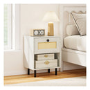 Boho Style Bedside Table With Drawer And Open Storage Shelf White