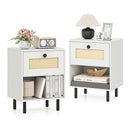 Boho Style Bedside Table With Drawer And Open Storage Shelf White