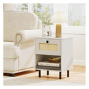 Boho Style Bedside Table With Drawer And Open Storage Shelf White