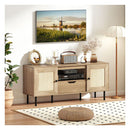Boho Tv Stand For 60Inch Tv Entertainment Center With Cabinets Natural