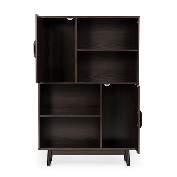 4 Tier Wooden Bookcase with 2 Doors and 4 Open Shelf Coffee