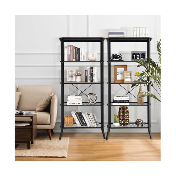 5 tier Bookshelf with Steel Frame for Living Room