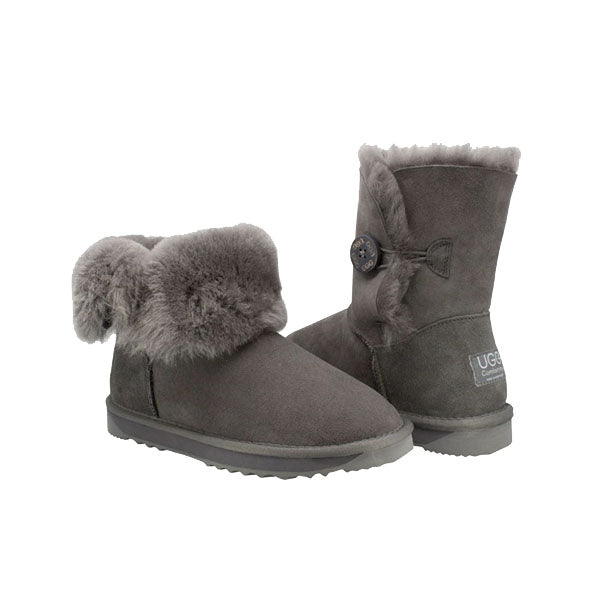 Platinum Sheepskin Water-resistant Mid Bailey Button Boots Grey