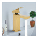 Brushed Gold Bathroom Sink Tap Vanity Basin Square Lever