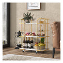Buffet Serving Cart With White Marble Shelves And Golden Metal Frame