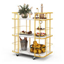 Buffet Serving Cart With White Marble Shelves And Golden Metal Frame